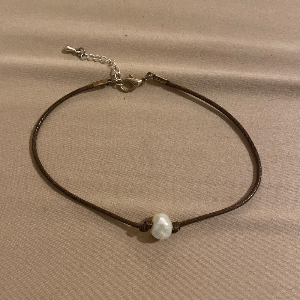 Leather pearl bracelet or ankelet